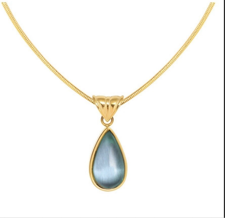 18K Gold plated necklace with blue topaz pendant