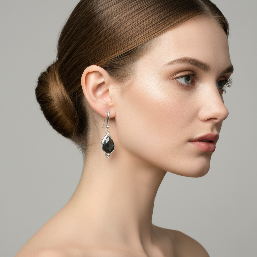 Handmade natural labradorite silver earrings