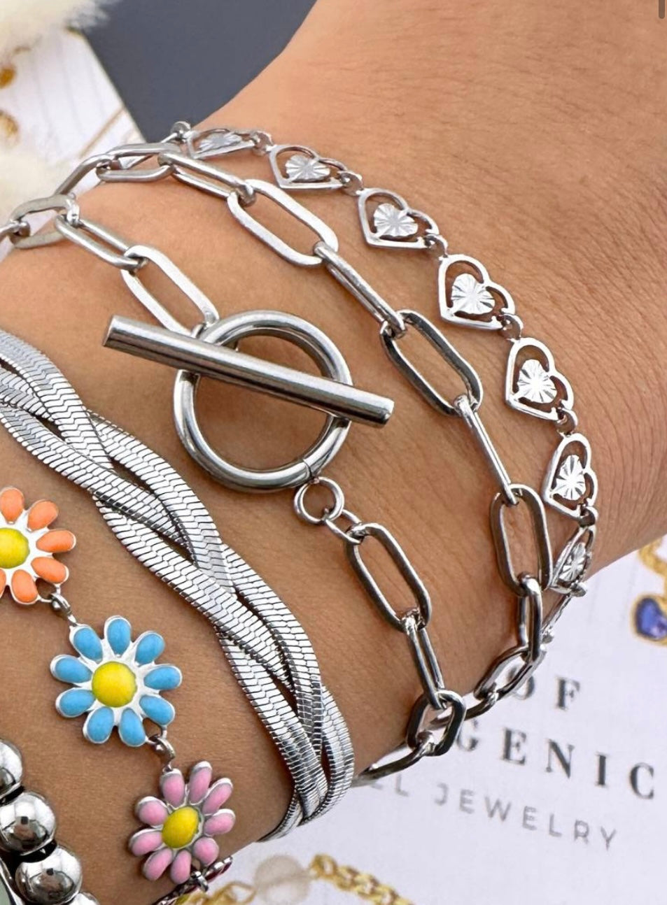 Paper clip stainless steel bracelet 7 inches + 5 inches