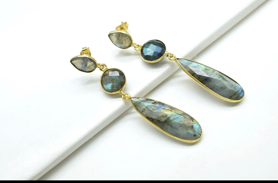 Natural Labradorite Dangle Earrings