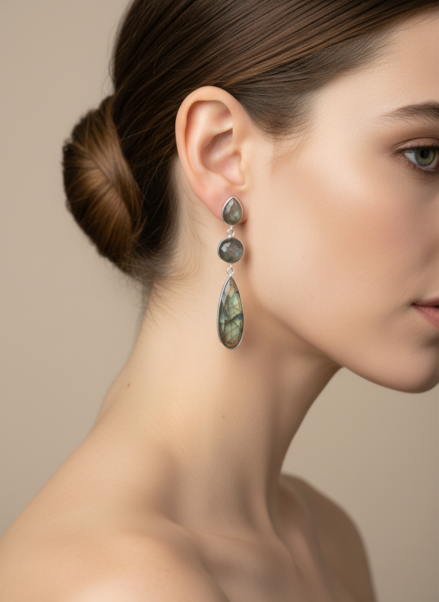 Natural Labradorite Dangle Earrings Gold or Silver