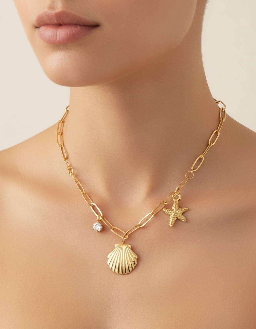 Starfish and seashell necklace