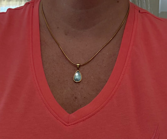 18K Gold plated necklace with blue topaz pendant
