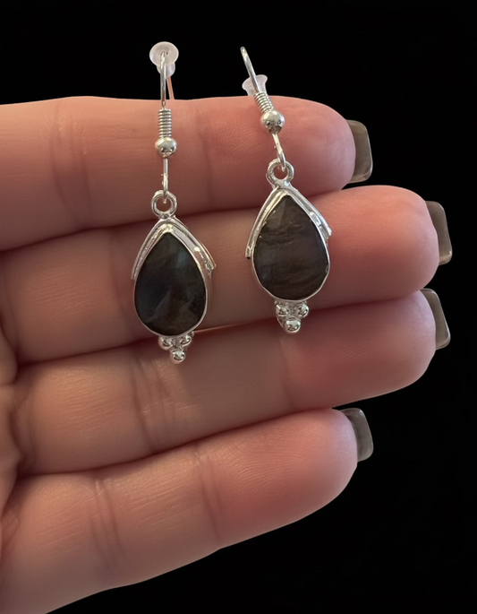 Handmade natural labradorite silver earrings