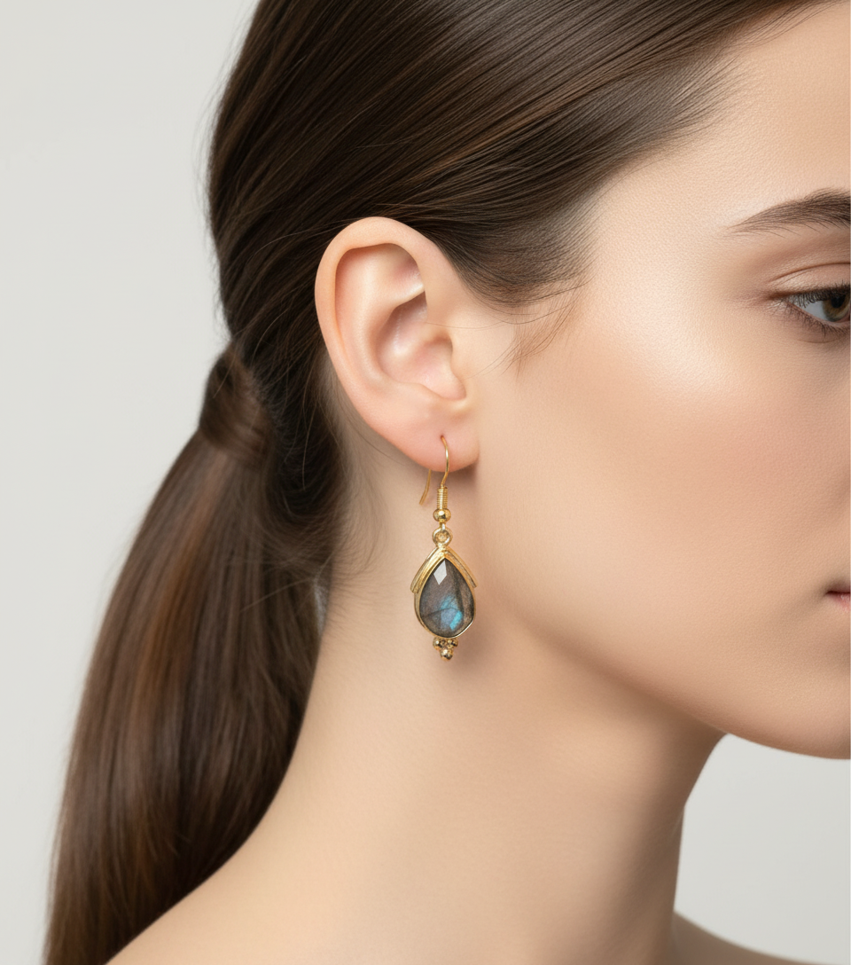 Handmade blue labradorite gold earrings