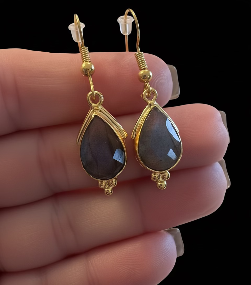 Handmade blue labradorite gold earrings